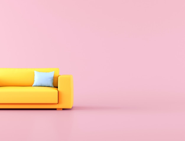 Minimal style of yellow sofa on pink background