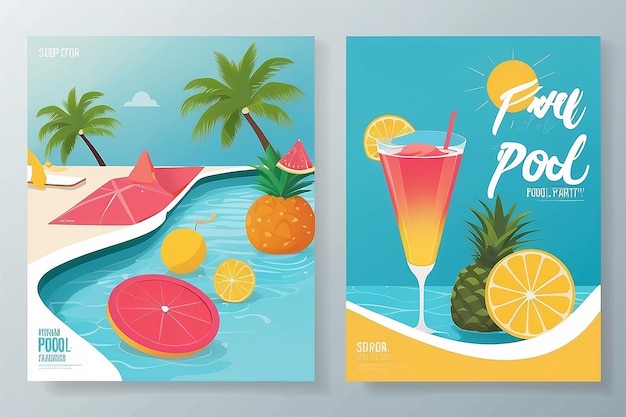 Photo minimal summer pool party posters set eps10 vector illustration