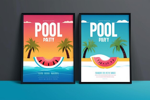 Photo minimal summer pool party posters set eps10 vector illustration