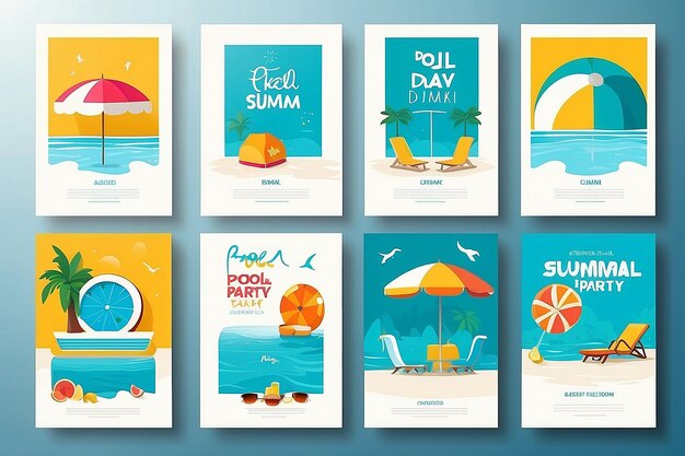 Photo minimal summer pool party posters set eps10 vector illustration