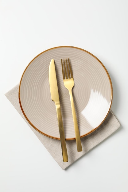 Minimal table setting with blank dish top view