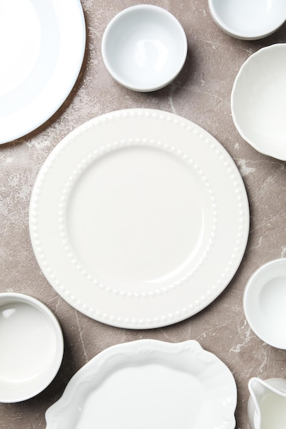 Minimal table setting with blank dish top view