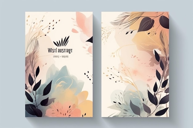 Photo minimal templates with watercolor shapes and floral design for postcard banner social media posts