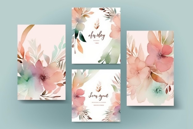 Photo minimal templates with watercolor shapes and floral design for postcard banner social media posts