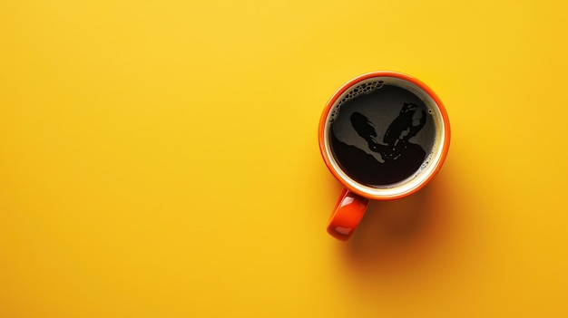 Photo minimal trendy concept featuring an orange cup of delicious black coffee placed on a bright