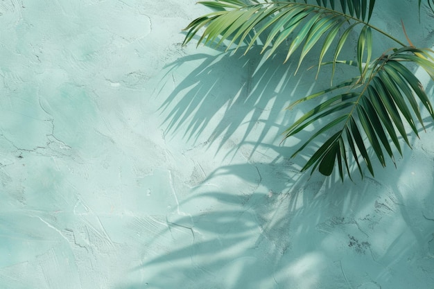 Minimal tropical beach background with plant shadows on cement wall