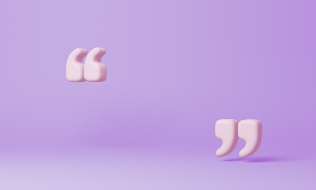 Photo minimal two quotes symbol on purple background 3d rendering