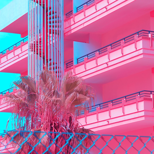 Minimal Urban Pink. tropical palm trees. Art fashion