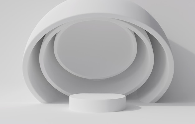 Minimal white circle geometric pedestal podium background products display 3d rendering