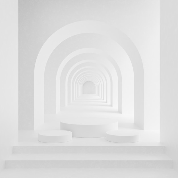 Minimal white podium product backdrop in white architecture design