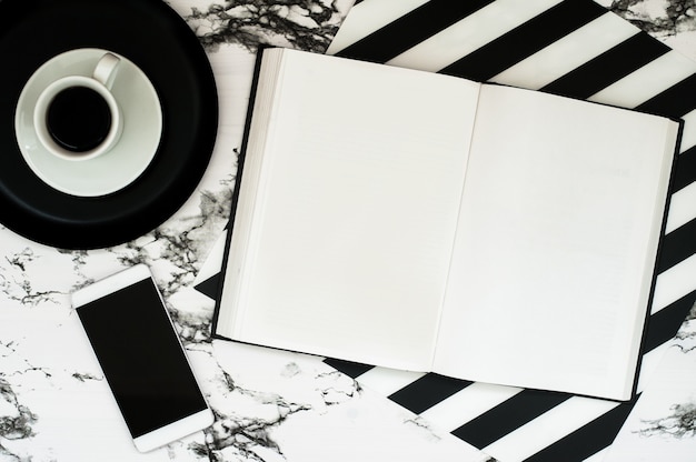 Minimal workspace with coffee cup