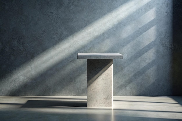 Photo minimalism background of stone pedestal and gray wall with shadows