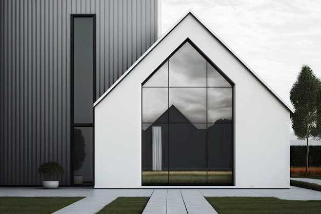 Minimalism and design in form of white aluminium windows with grey roof generative ai