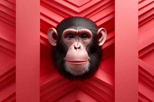 A minimalist 3D Chimpanzee icon featuring a sleek and stylish Chimpanzee profile against a pale cor