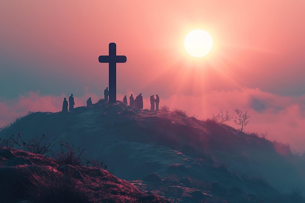 a minimalist 3D design of an Easter sunrise service