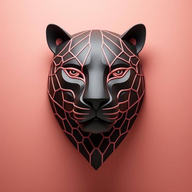 A minimalist 3D Jaguar icon featuring a sleek and stylish Jaguar profile against a pale coral backg