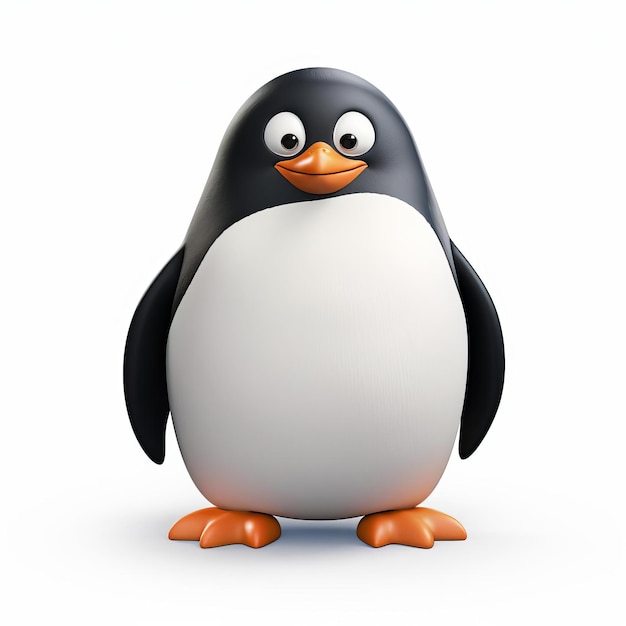 Minimalist 3d Penguin Character On White Isolated Background