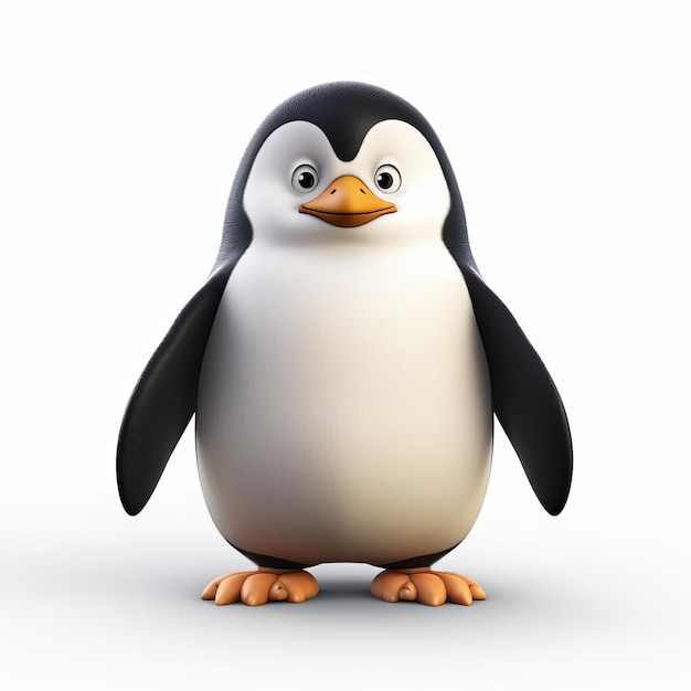 Minimalist 3d Penguin Character On White Isolated Background