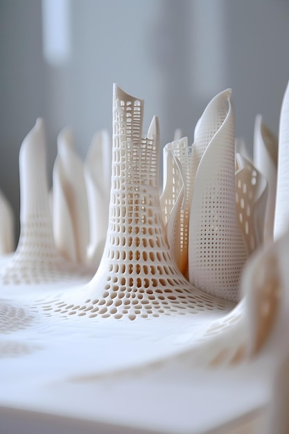 Photo minimalist 3d printed buildings rising from a flat plane ai generated illustration