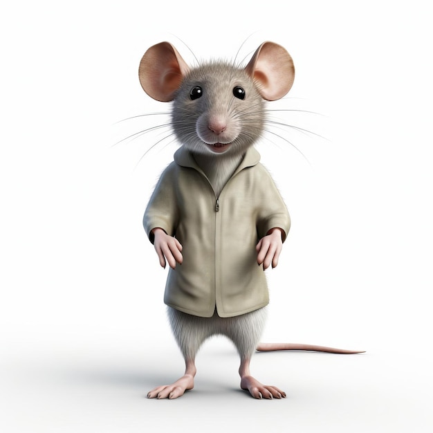 Photo minimalist 3d rat character on white isolated background full body