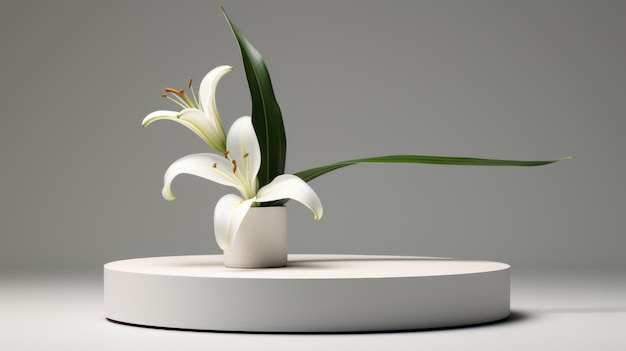 Minimalist 3d Rendering Of A White Lily On Circular Platform