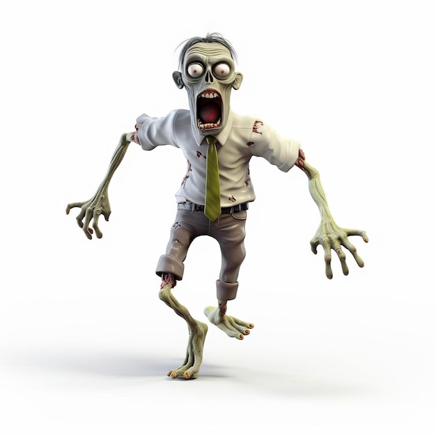 Photo minimalist 3d zombie character design full body on white background