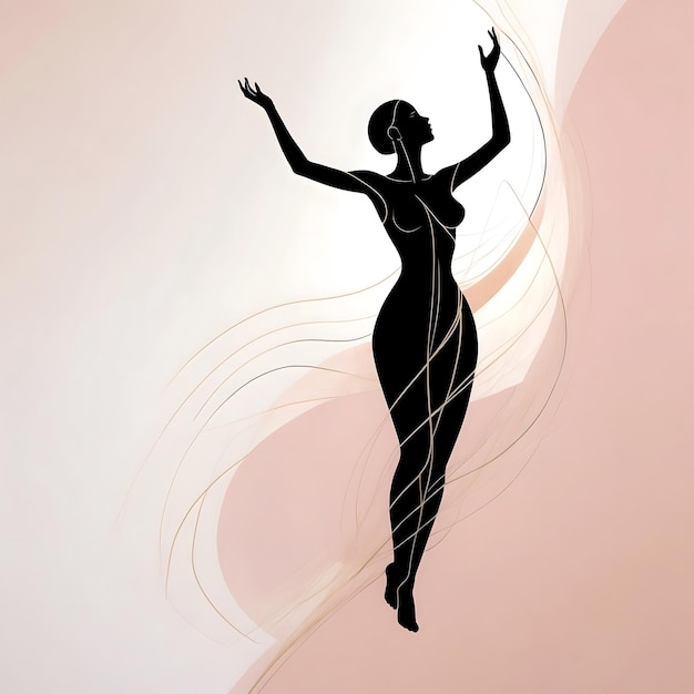 Minimalist abstract art illustration of a female figure gracefully reaching upwards