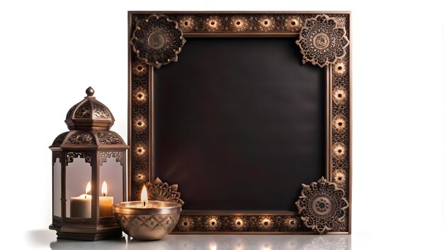 Minimalist Abstract Lantern and Rangoli Border Frame with Ample Copy Space for Cultural Events and A