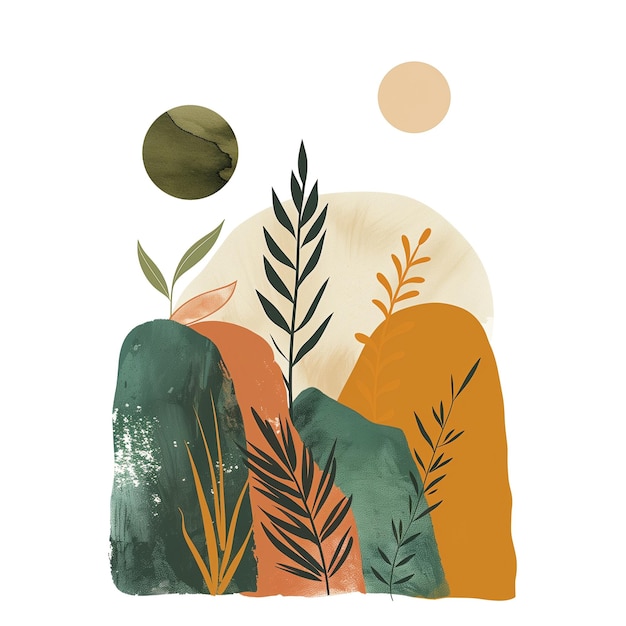 Photo minimalist abstract nature illustration with earthy tones and modern aesthetic