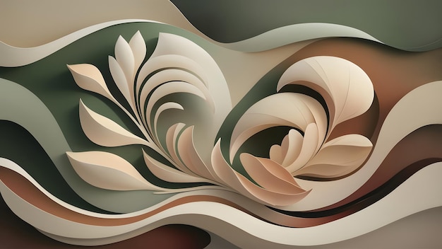 A minimalist abstract piece by nature organic shapes of leaves petals and waves Generative AI