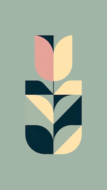 Photo minimalist abstract of a tulip in pastel colors with geometric shapes design is simple and modern