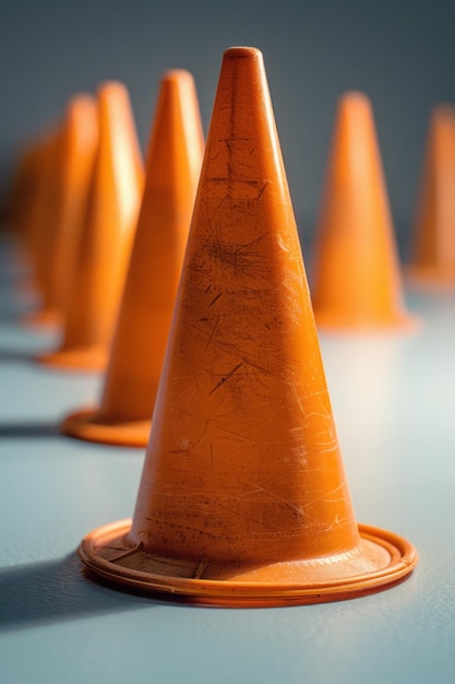 Minimalist aesthetic image of training cones and a lead neatly placed on a white surface