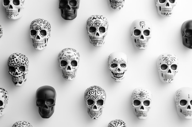 Minimalist Aesthetic in Monochrome Day of the Dead Skulls