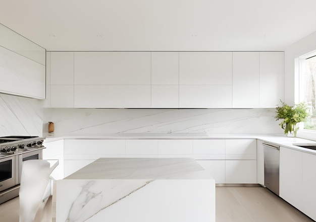 Photo a minimalist allwhite kitchen design