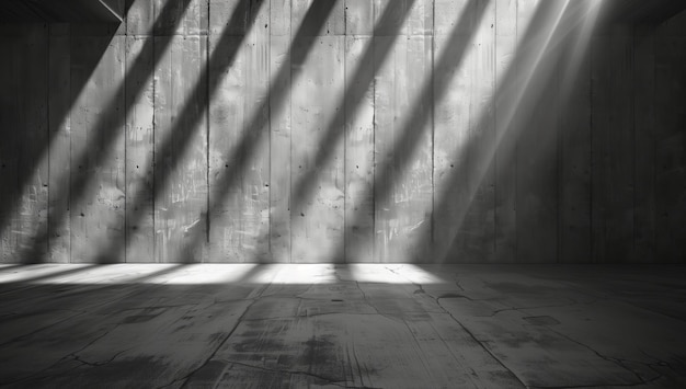 Minimalist Ambiance Empty Concrete Wall with Streaming Light Rays and Ground Floor