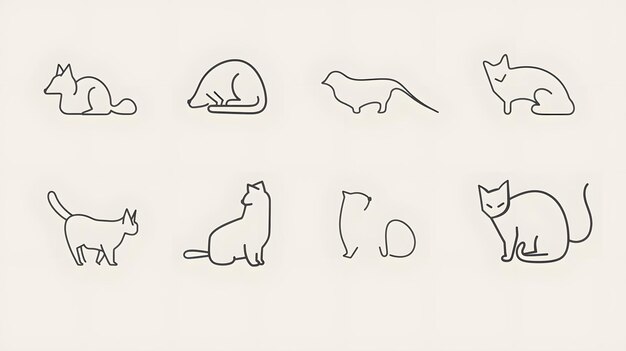 Photo minimalist animal outline series cat dog and other creatures