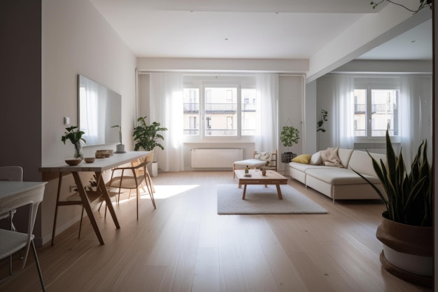 Minimalist apartment with only essential items visible created with generative ai