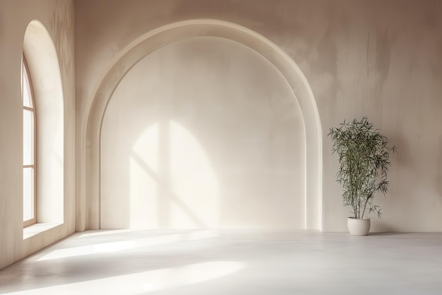 Minimalist arched architecture in earth tones