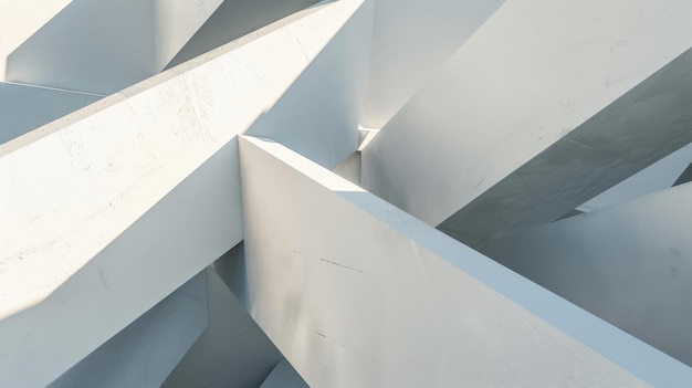 Photo minimalist architectural details of intersecting white beams creating dynamic geometric patterns