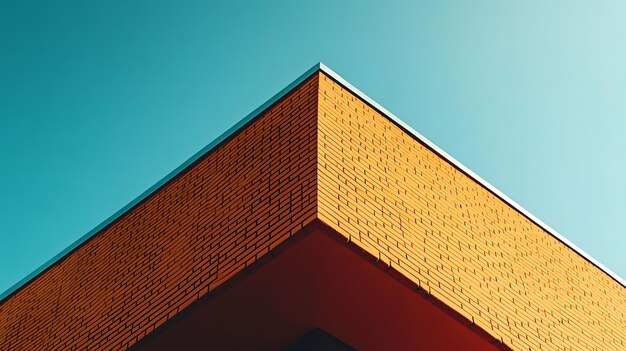 Photo minimalist architecture featuring geometric brick walls in terracotta against a blue sky highlightin