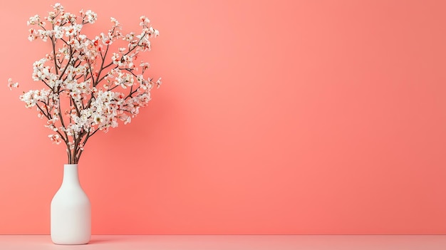 A minimalist arrangement of a flower vase against a coral wall enhancing decor aesthetics