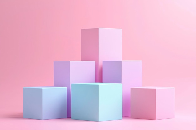 Photo a minimalist arrangement of pastelcolored cubes on a pink background