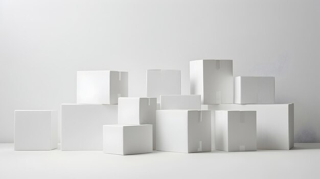 Photo minimalist arrangement of uniform cardboard boxes in grid formation with dramatic lighting