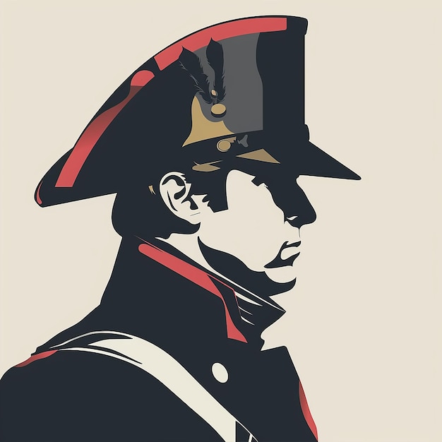 Photo minimalist art vector illustration of a napoleon portrait outfit artwork head down front of us bichr