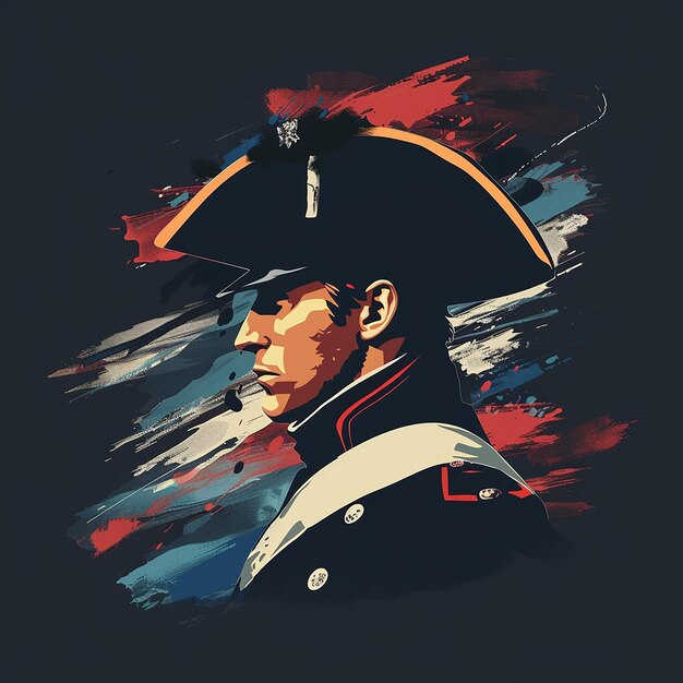 Photo minimalist art vector illustration of a napoleon portrait outfit artwork head down front of us bichr