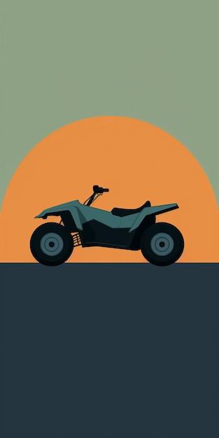 Minimalist Atv At Sunset Illustration With Dark Gray And Green Colors