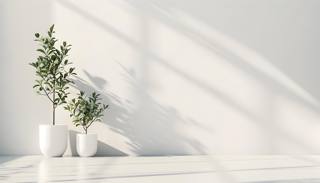 minimalist background blank White wall with plants on empty room