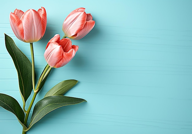 Minimalist background with tulips in spring colors for cards Wedding Mothers Day Valentines Day