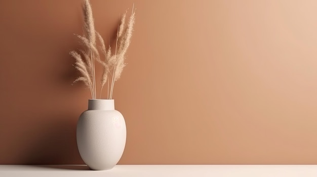 Minimalist background with vase and dry flowers Illustration Generative AI