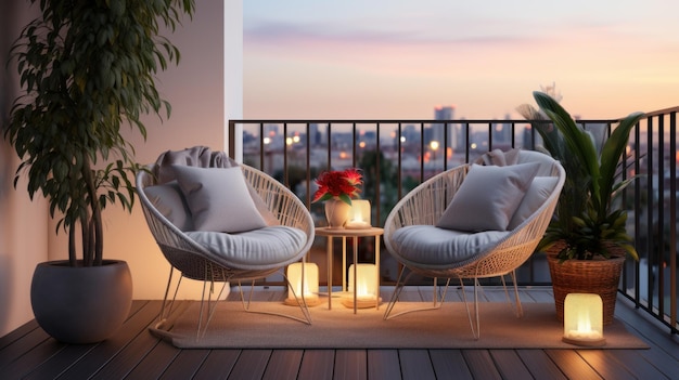 A minimalist balcony with cozy garden furniture Generative AI